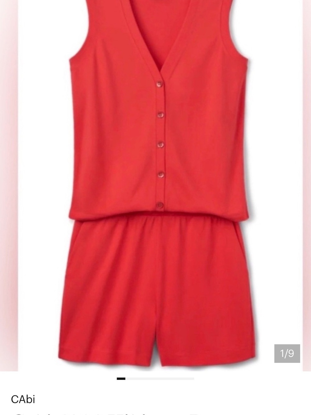 CAbi Coral-Red Sleeveless Button Romper